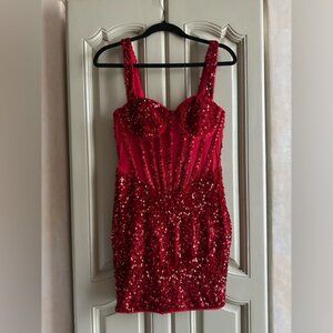 NWT Fashion Nova Red Sequin Dress and Gloves